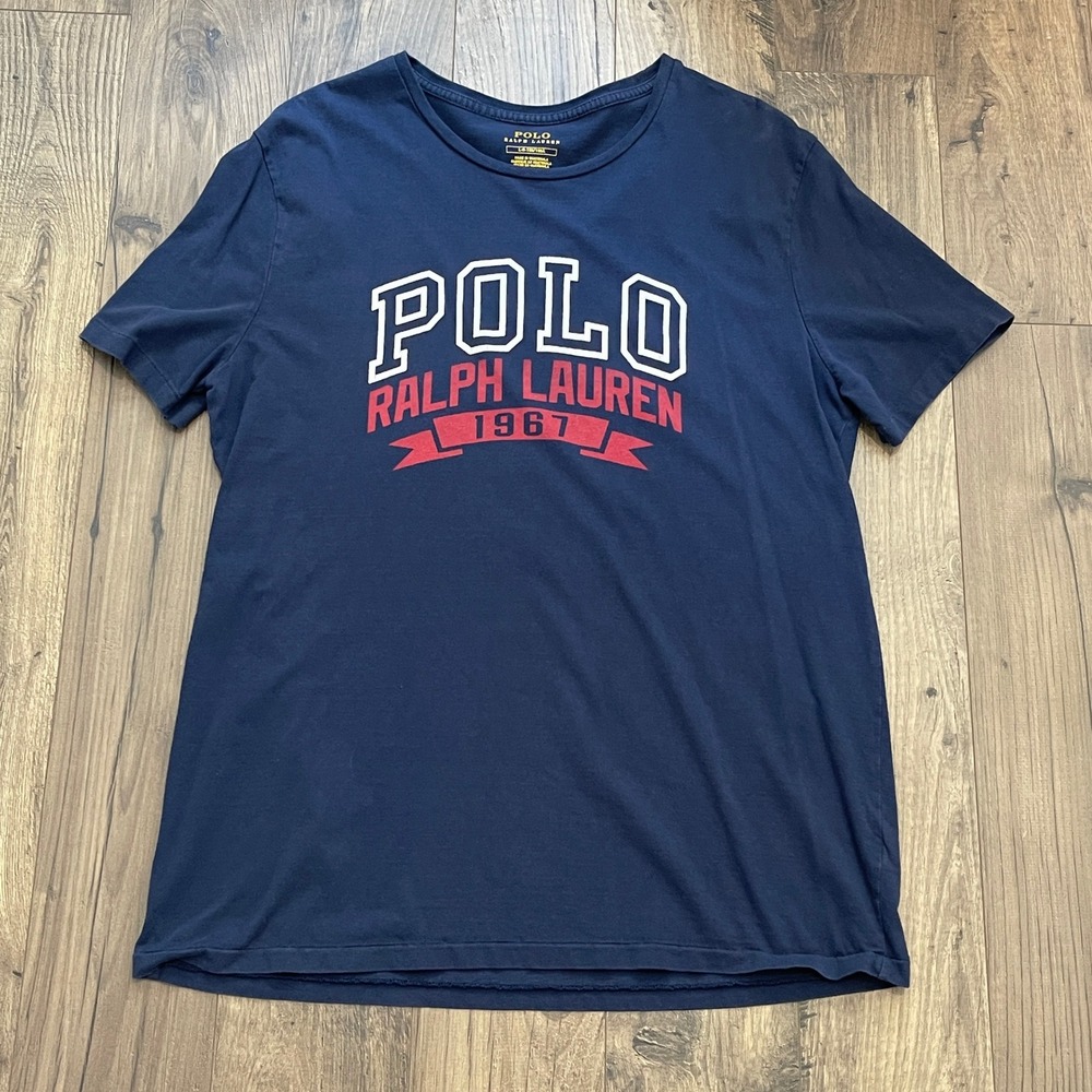Polo Ralph Lauren Mens Navy Blue Graphic T-Shirt 1967 Collegiate Large L
